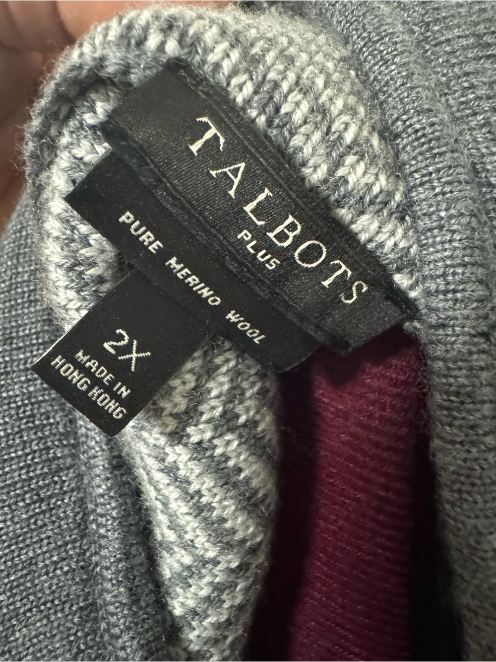 Talbots Plus 2X Pure Merino Wool Gray Herringbone Cardigan Jacket